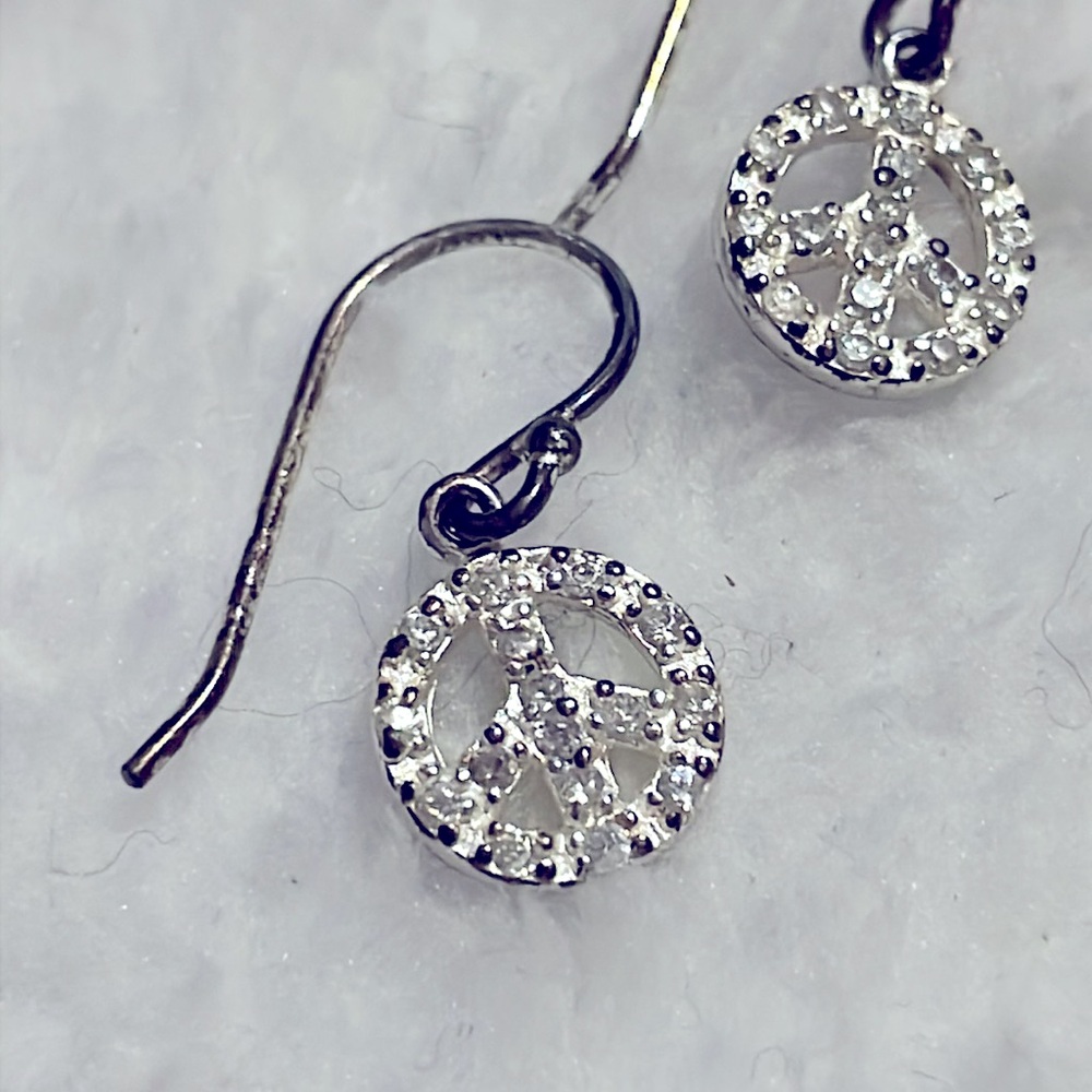 Han 925 Silver Rhinestone Peace Sign Earrings - Picture 2 of 4